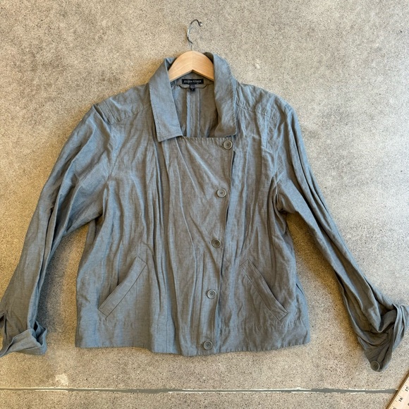 Eileen Fisher Sz L Pewter Moto Organic Cotton Steel Convert Collar Jacket - Picture 8 of 12